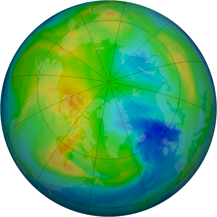 Arctic ozone map for 09 November 1987